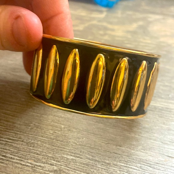 Vintage 90s Black & Enamel & Gold & Enamel Clamper Bracelet - Picture 4 of 6